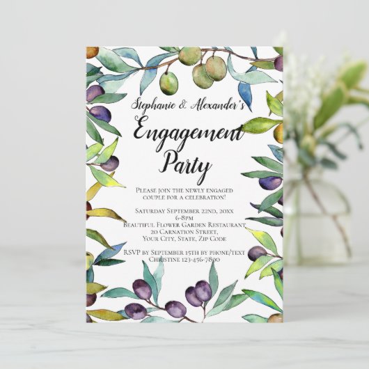 Savory Olive Toscaanse Waterverf Engagement Party Kaart (Staand voorkant)