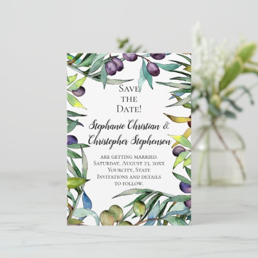 Savory Oliving Tuscan Waterverf Save the Date Kaart (Staand voorkant)