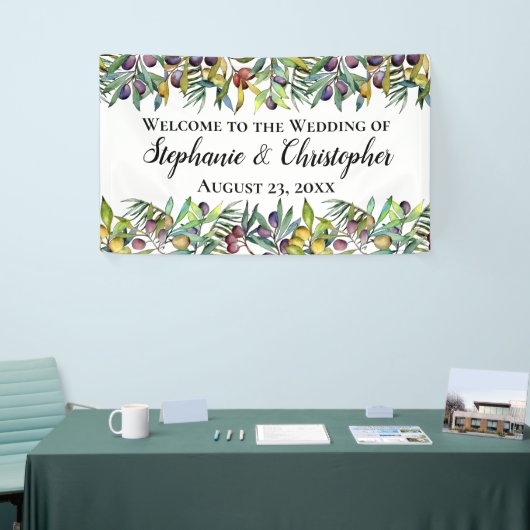 Savory Oliving Tuscan Waterverf Wedding Welcome Spandoek (Beurs)