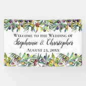 Savory Oliving Tuscan Waterverf Wedding Welcome Spandoek (Horizontaal)