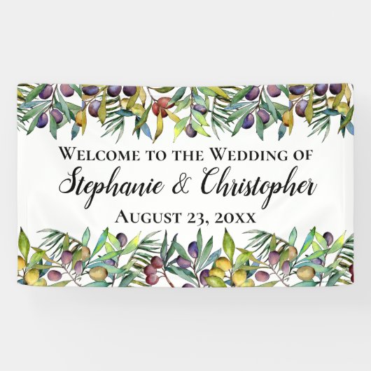 Savory Oliving Tuscan Waterverf Wedding Welcome Spandoek (Horizontaal)