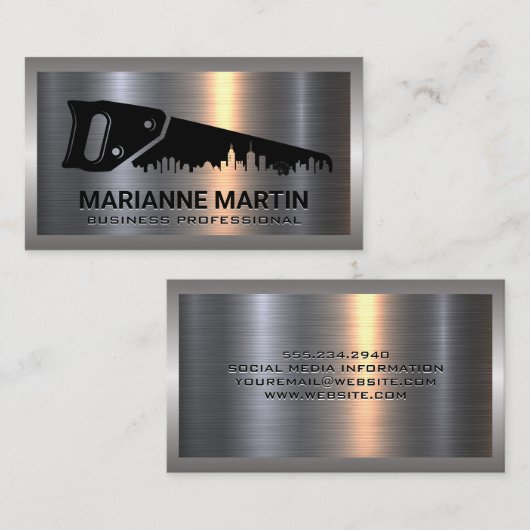 Saw and City Logo | Bouw | Metaal Visitekaartje (Voorkant / Achterkant)