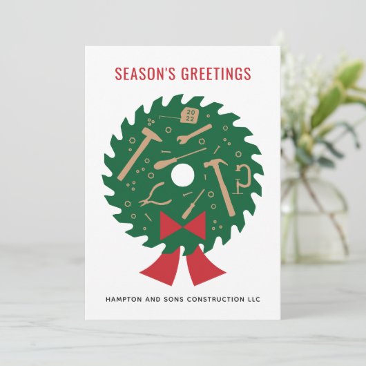 Saw Blade Wreath Construction Company Feestdagenkaart (Staand voorkant)