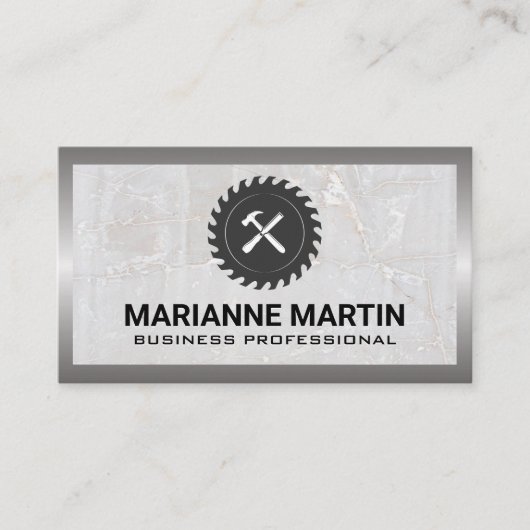 Saw en Hammer | Marmer en metaal Visitekaartje (Voorkant)