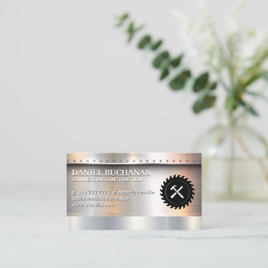 Saw Hammer | Metaal geborsteld met rivieren Visitekaartje (Staand voorkant)