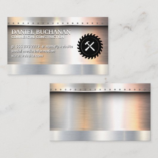 Saw Hammer | Metaal geborsteld met rivieren Visitekaartje (Voorkant / Achterkant)