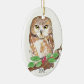 Saw Whet Owl Kerstmis, op maat gesneden Keramisch Ornament (Rechts)