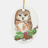 Saw Whet Owl Kerstmis, op maat gesneden Keramisch Ornament (Voorkant)