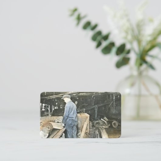 Sawmillarbeiders Magic Lantern Slide  Visitekaartje (Staand voorkant)