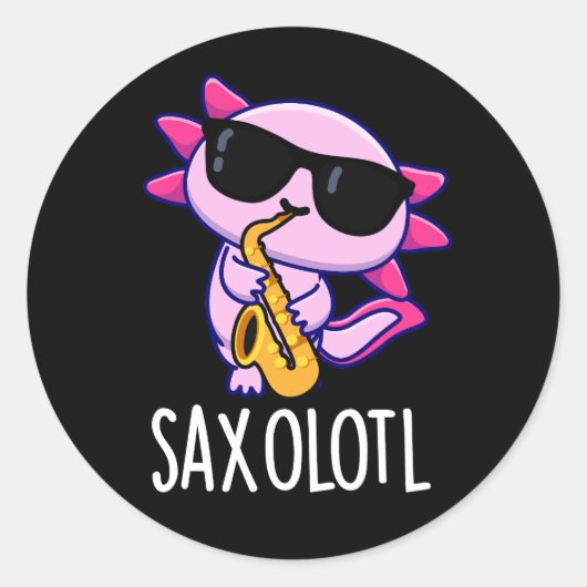 Sax-olotl Grappige Saxofoon Puns Donker BG Ronde Sticker (Voorkant)