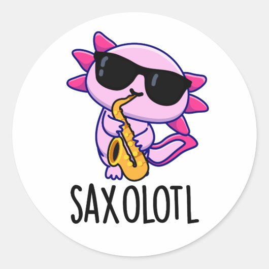 Sax-olotl Grappige Saxofoon Puns Ronde Sticker (Voorkant)