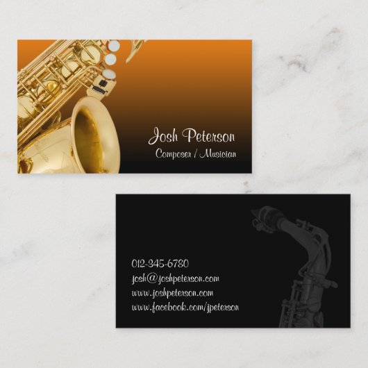 Saxafoon Oranje gradiënt Visitekaartje (Voorkant / Achterkant)