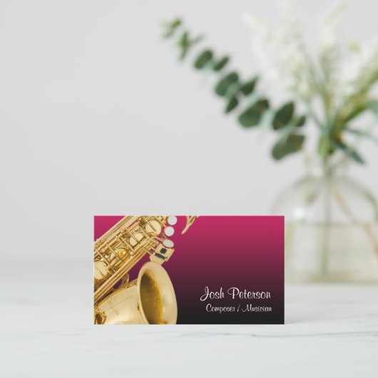 Saxafoon rood verloop Visitekaartje (Staand voorkant)