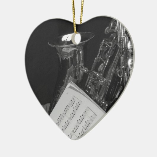 Saxaphone en Sheet Music Keramisch Ornament (Links)