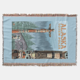 Saxman Totem Village Vintage Travel Poster Deken