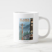 Saxman Totem Village Vintage Travel Poster Grote Koffiekop (Rechts)