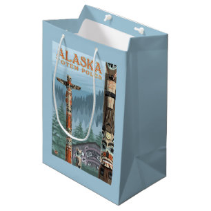 Saxman Totem Village Vintage Travel Poster Medium Cadeauzakje