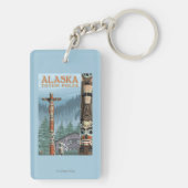 Saxman Totem Village Vintage Travel Poster Sleutelhanger (achterkant)