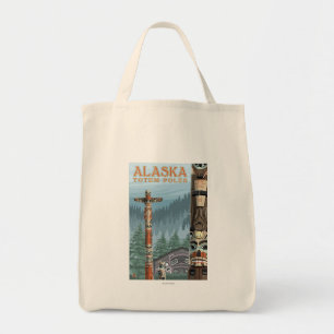 Saxman Totem Village Vintage Travel Poster Tote Bag