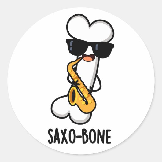 Saxo-bone Grappig bot grappig muziek woordspeling Ronde Sticker (Voorkant)