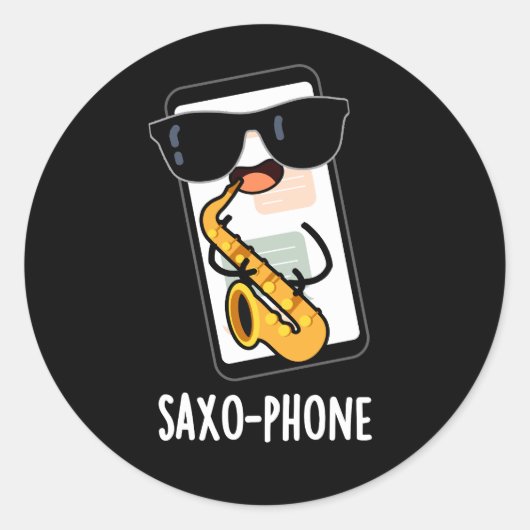 Saxo-telefoon Grappige Mobiele Puns Donker BG Ronde Sticker (Voorkant)