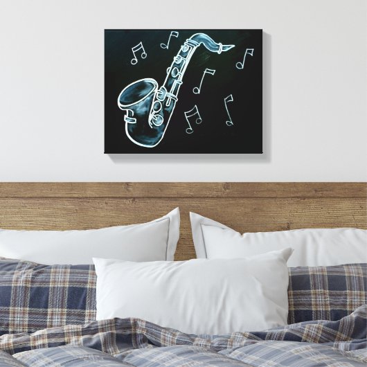 saxofon en Muzieknoten Canvas Afdruk (Insitu (Slaapkamer))