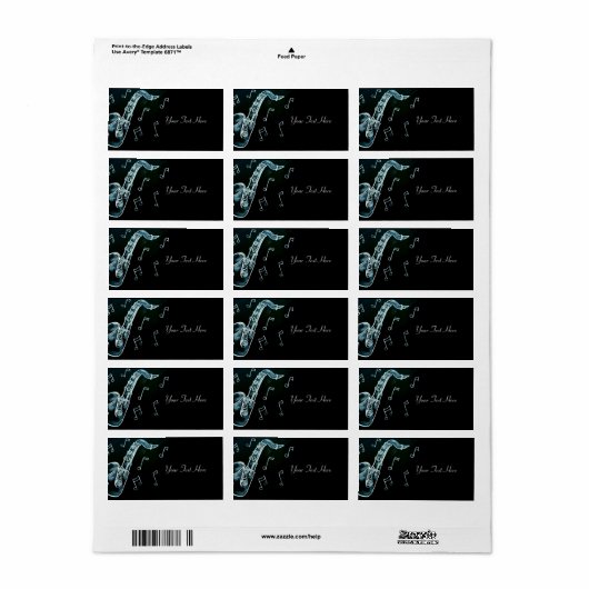 saxofon en Muzieknoten Etiket (Full Sheet)