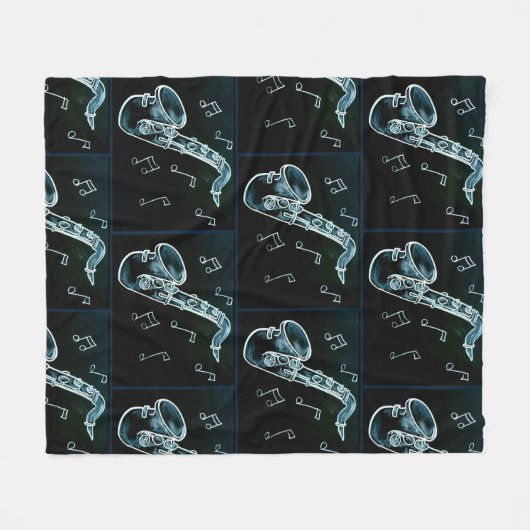 saxofon en Muzieknoten Fleece Deken (Voorkant (Horizontaal))