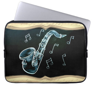 saxofon en Muzieknoten Laptop Sleeve