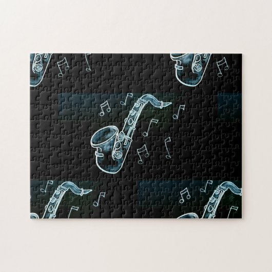 saxofon en Muzieknoten Legpuzzel (Horizontaal)