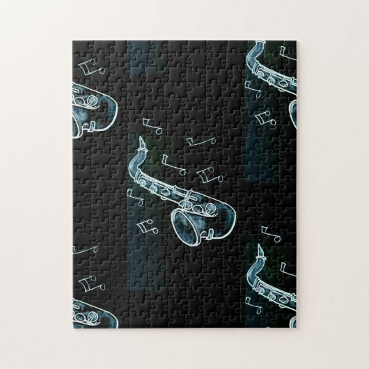 saxofon en Muzieknoten Legpuzzel (Verticaal)