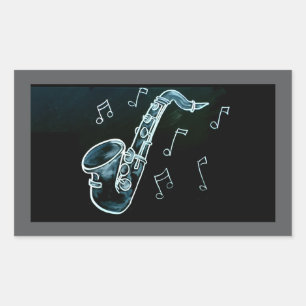 saxofon en Muzieknoten Rechthoekige Sticker