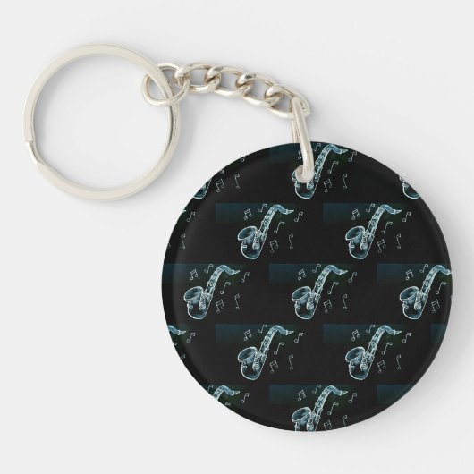 saxofon en Muzieknoten Sleutelhanger (Voorkant)