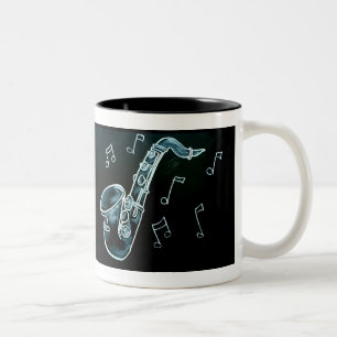 saxofon en Muzieknoten Tweekleurige Koffiemok