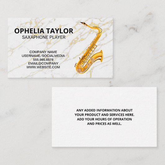 Saxofone | Achtergrond marmer Slate Visitekaartje (Voorkant / Achterkant)