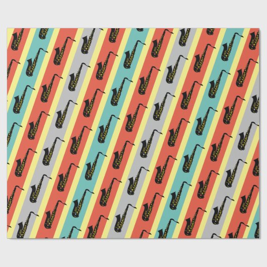 saxofone Cool Jazz Pattern Striped Retro Cadeaupapier (Vlak)