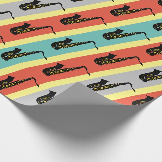  saxofone Cool Jazz Pattern Striped Retro Cadeaupapier (Hoek)