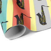  saxofone Cool Jazz Pattern Striped Retro Cadeaupapier (Rol Hoek)