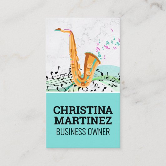 Saxofone-instrument | Muzieknoten Visitekaartje (Voorkant)