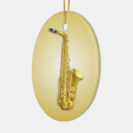 Saxofone-muzikanten met aangepaste tekst keramisch ornament (Links)