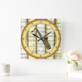 Saxofone ~ Rolling vellen muziek ~ Gold Ring ~ * ~ Vierkante Klok (Huis)