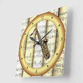 Saxofone ~ Rolling vellen muziek ~ Gold Ring ~ * ~ Vierkante Klok (Hoek)