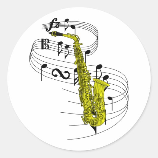 Saxofone Ronde Sticker (Voorkant)