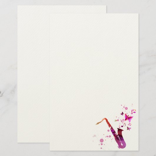 Saxofone schattige muziek en vlinders briefpapier (Voorkant / Achterkant)