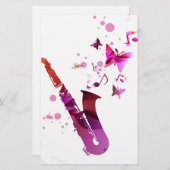 Saxofone schattige muziek en vlinders briefpapier (Voorkant / Achterkant)