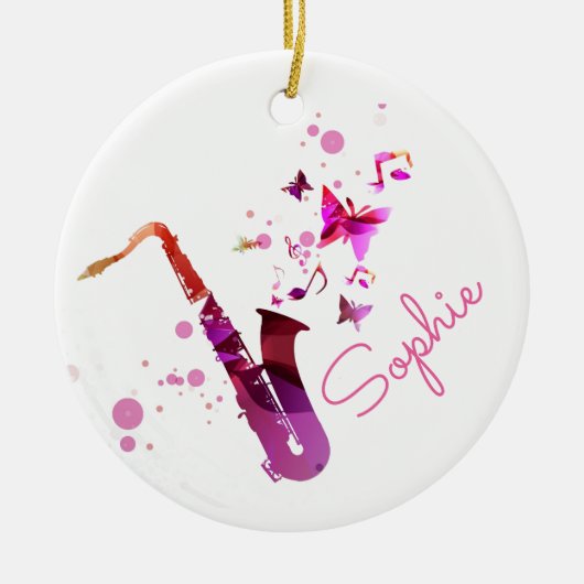 Saxofone schattige muziek en vlinders keramisch ornament (Voorkant)