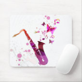 Saxofone schattige muziek en vlinders muismat (Met muis)