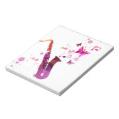 Saxofone schattige muziek en vlinders notitieblok (Linkerzijde)