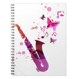 Saxofone schattige muziek en vlinders notitieboek