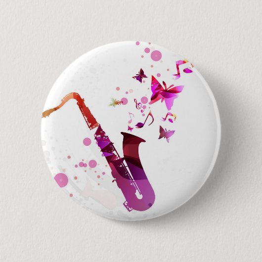 Saxofone schattige muziek en vlinders ronde button 5,7 cm (Voorkant)